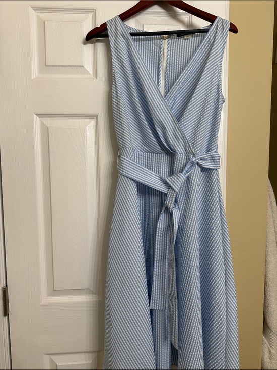 Tommy Hilfiger Dresses & Skirts - Tommy Hilfiger Light Blue and White Striped Midi Wrap Dress